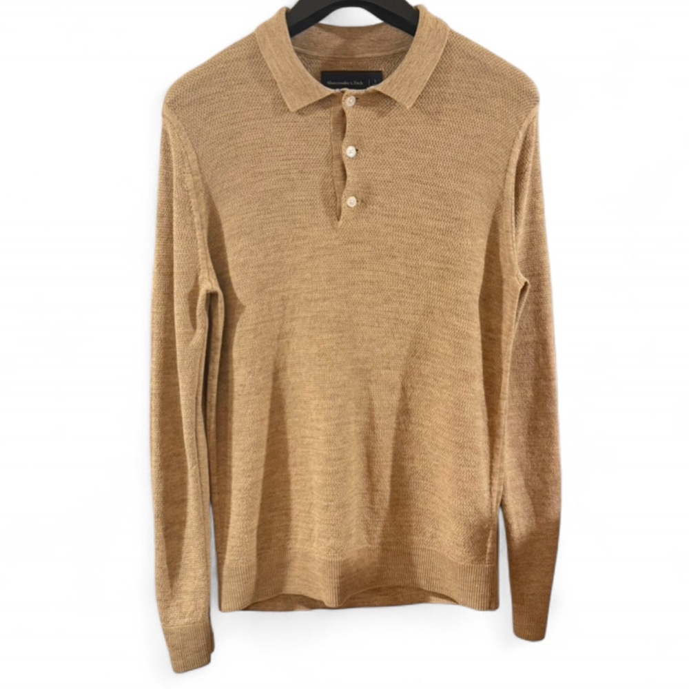 Abercrombie & Fitch 100% Pima Cotton Long Sleeve Knit Polo Shirt Size Men’s Med